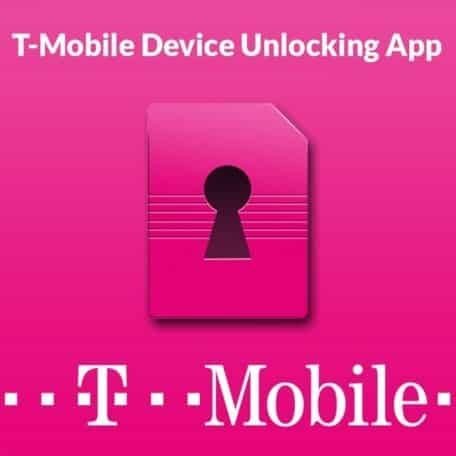 T-Mobile Device Unlocking App logo on a pink background with a keyhole icon.